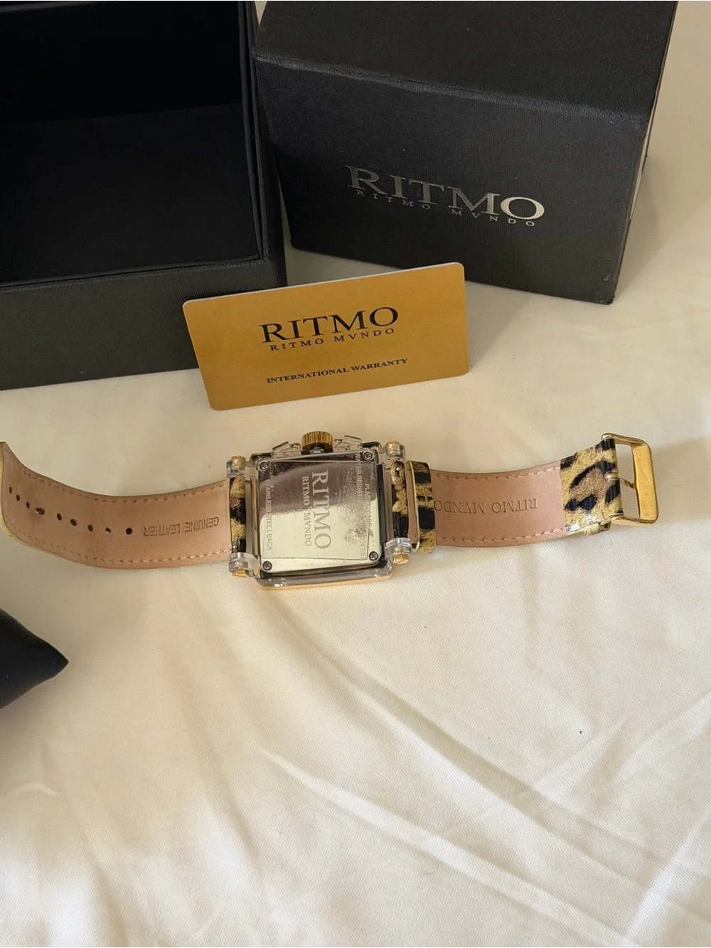 Ritmo Mundo Palazxo Men’s Gold Square Dress Watch with Black and gold  Strap